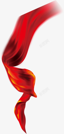 红色模煳叶子漂浮模糊红色彩带飘带修饰高清图片