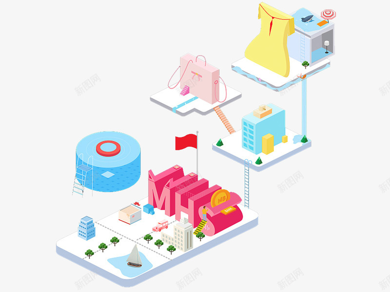 扁平化商场分布图png免抠素材_88icon https://88icon.com H5 分布图 创意 商场 学校 扁平化 购物中心