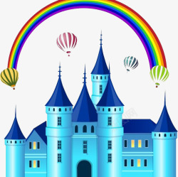 彩虹城堡彩色卡通楼房素材