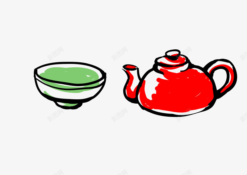 手绘中国传统食物矢量图ai免抠素材_88icon https://88icon.com 手绘中国传统食物茶壶茶碗 矢量图
