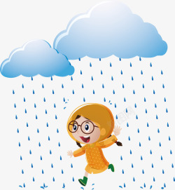 在雨中奔跑的女孩矢量图素材