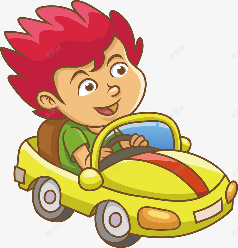 开车的小男孩png免抠素材_88icon https://88icon.com 卡通人物 小轿车 红色头发 跑车