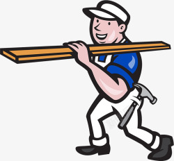 卡通人物插图装修工人扛着木板走素材
