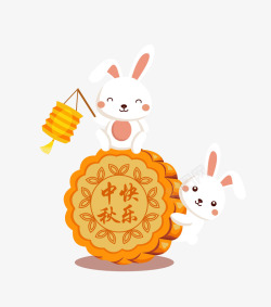白兔中秋元素玉兔月饼高清图片