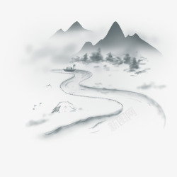 手绘山水画中国风手绘水墨山水风景高清图片