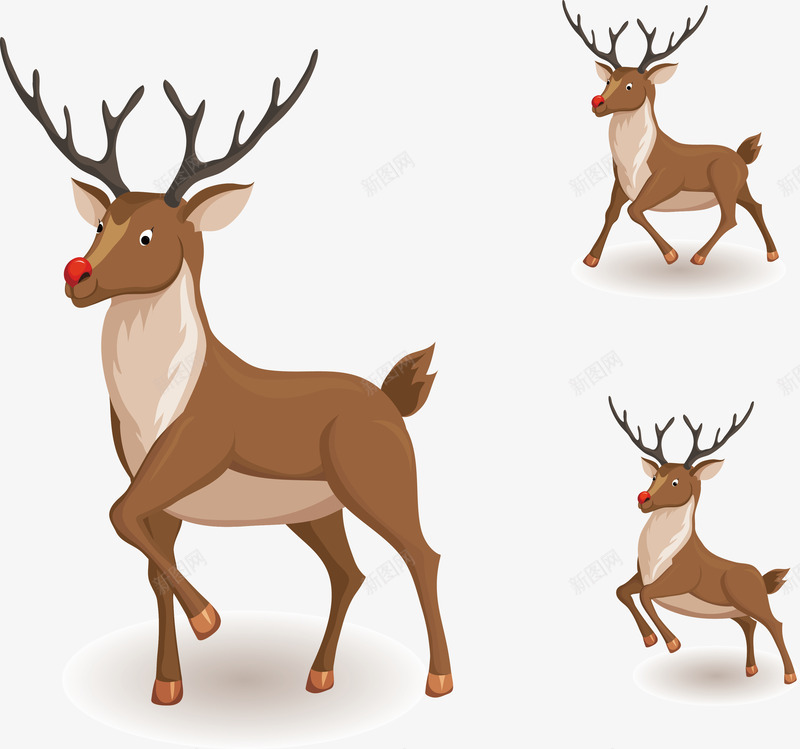 圣诞麋鹿png免抠素材_88icon https://88icon.com 三种姿势的麋鹿 圣诞节 奔跑 海报元素 站立 跳跃