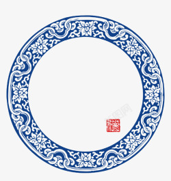 圆形印章青花瓷盘子高清图片
