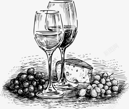 葡萄串手绘素描酒水矢量图图标图标