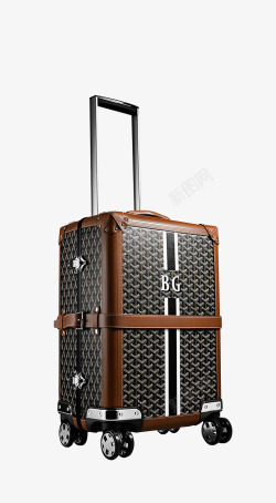 棕色格纹复古拉杆行李箱素材