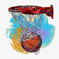 手绘篮球和篮球框元素素材