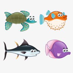 卡通海底动物鱼矢量图素材