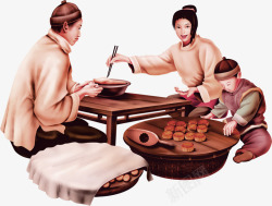棕色中国风家人月饼装饰图案素材