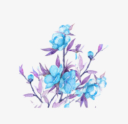 手绘画蓝色花朵装饰素材