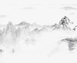 美中中国风唯美山水水墨画高清图片