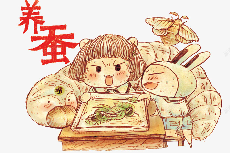 养蚕的小孩png免抠素材_88icon https://88icon.com 儿时的回忆 养蚕 卡通 可爱的艺术字 小时候 手绘 简笔