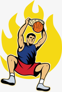 灌篮插画男人灌篮和火焰插画高清图片
