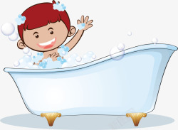 在浴缸里洗澡的卡通男孩矢量图素材