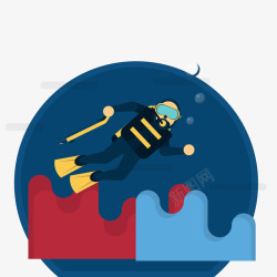 卡通潜水员在海底素材