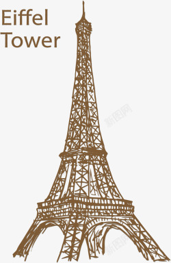 手绘风巴黎埃菲尔铁塔矢量图素材