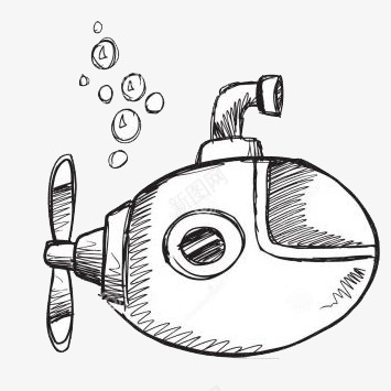 晶莹气泡手绘潜水艇图标图标