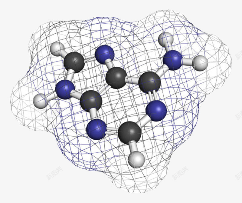 黑蓝色网状腺嘌呤分子形状png免抠素材_88icon https://88icon.com 分子形状 分子立体结构 包围 化学性质最小粒子 原子 形状 物理化学术 空间 网状