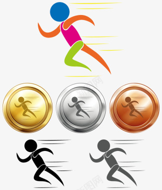 短跑金银铜奖牌与体育运动图标图标