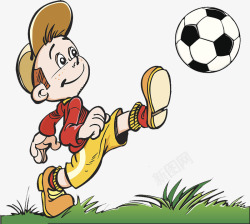草地上踢足球的小男孩素材