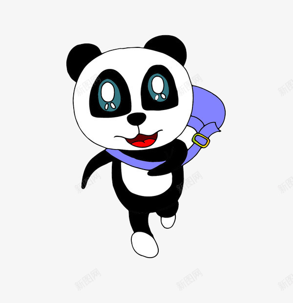 奔跑的卡通熊猫背包png免抠素材_88icon https://88icon.com 两眼放光 卡通人物 奔跑中 微笑 熊猫 背书包 背书包的人