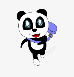 两眼发亮的熊猫奔跑的卡通熊猫背包高清图片