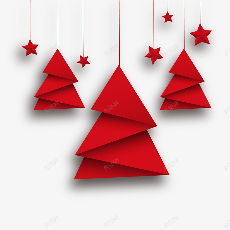 红色折纸圣诞树和星星png免抠素材_88icon https://88icon.com 圣诞树 圣诞节 折纸 挂饰 星星 贺卡