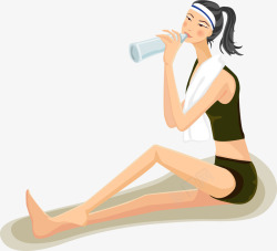 卡通美女运动运动女性喝水高清图片