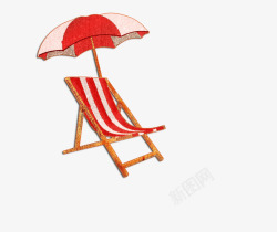 卡通红色遮阳伞和躺椅夏天素材