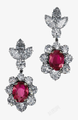 红宝石耳环产品实物红宝石钻石搭配耳环高清图片
