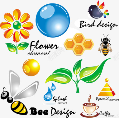 花纹边框创意设计树叶花朵蜜蜂图树叶花图标图标