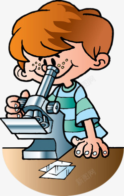 卡通手绘黄色头发小男孩显微镜素材
