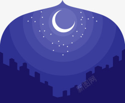 手绘夜晚穆斯林装饰素材