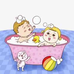 澡盆里的2个小孩素材