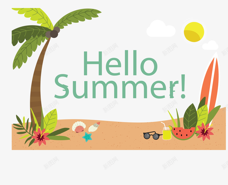夏日海滩上的美景矢量图ai免抠素材_88icon https://88icon.com 你好夏天 夏日海滩 海滩 海滩美景 海边度假 矢量png 矢量图