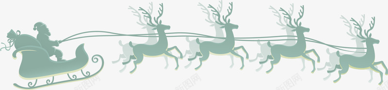 圣诞节麋鹿拉车png免抠素材_88icon https://88icon.com 圣诞老人 圣诞节 奔跑 绿色麋鹿 雪橇 麋鹿拉车