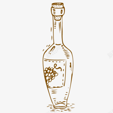 线性葡萄酒瓶西餐厅宣传用手绘图标图标