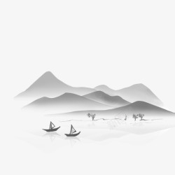 手绘海底船中国风手绘水墨山水风景高清图片