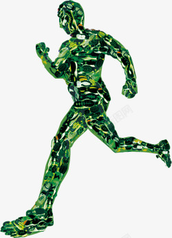 绿色树叶奔跑的人素材