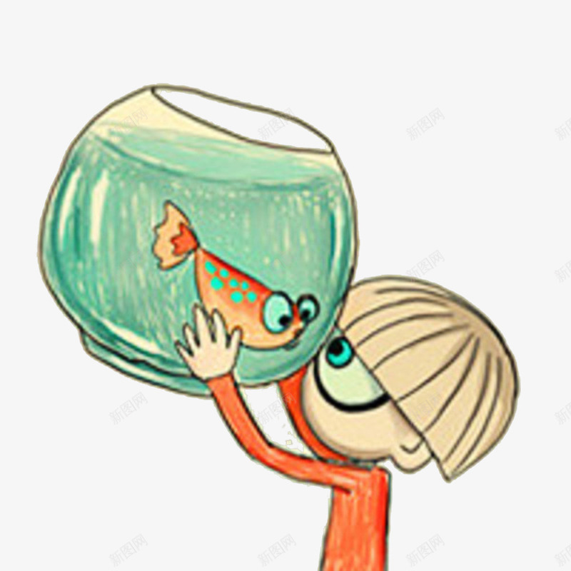 好奇心强的小男孩png免抠素材_88icon https://88icon.com 卡通形象 小鱼 猎奇 蓝色的水 鱼缸
