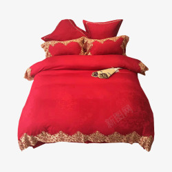 纯棉大红色福袋新婚床上用品四件套高清图片