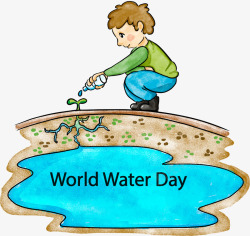 世界水日浇水的男孩素材