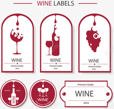 紫红色黑加仑葡萄酒标签矢量图图标图标