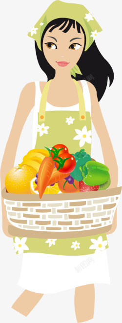 女孩抱着一篮蔬菜矢量图素材