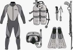 探险器材海底探险装备矢量图高清图片