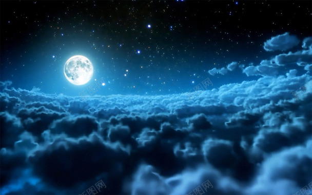 蓝色夜空云层月亮中秋海报背景背景