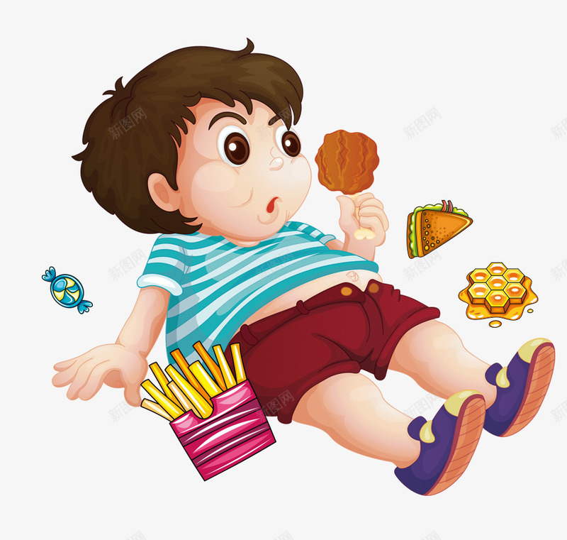 吃撑的小男孩psd免抠素材_88icon https://88icon.com 吃撑的小男孩 吃货 薯条 鸡腿